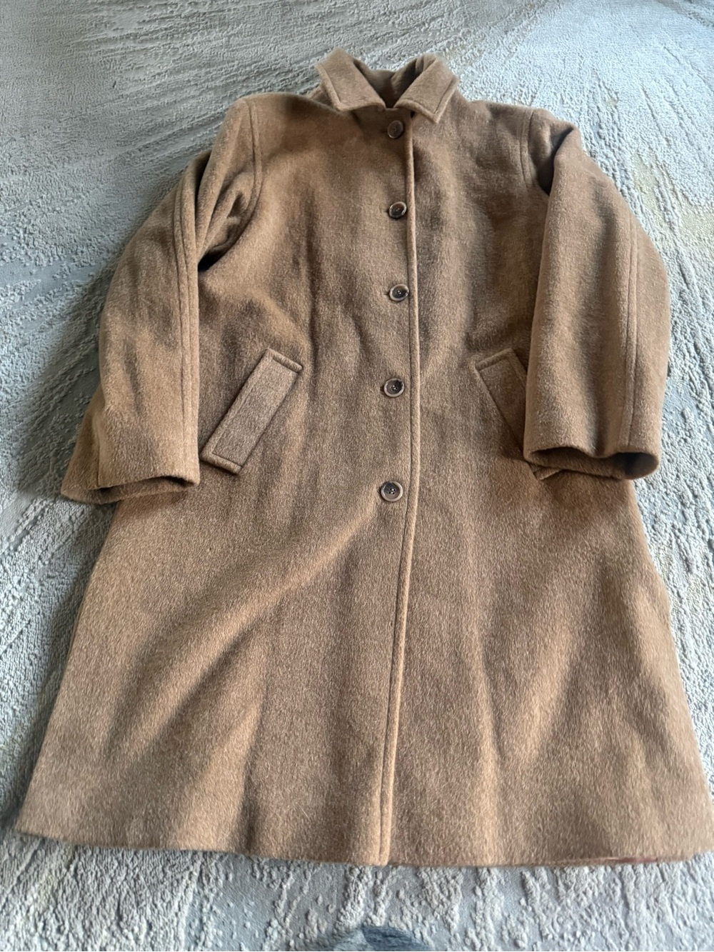 Vintage Isaac Mizrahi camel tan wool mohair long button front coat 8